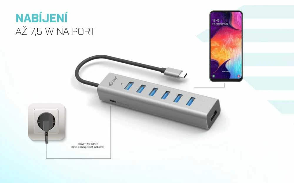 I-TEC USB-C įkrovimo metalinis HUB 7 prievadas be maitinimo adapterio