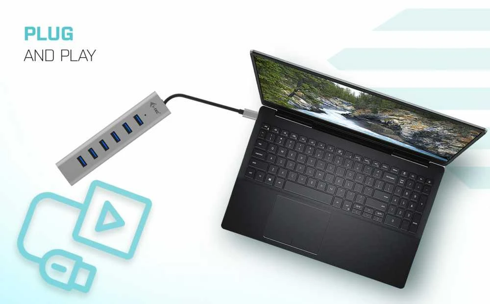 I-TEC USB-C įkrovimo metalinis HUB 7 prievadas be maitinimo adapterio