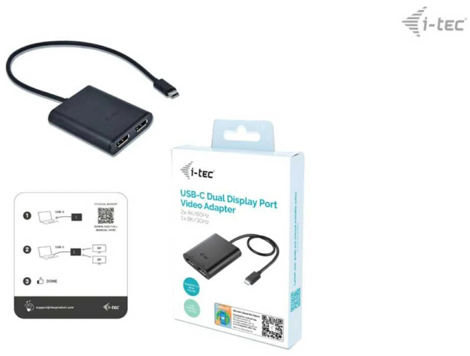 I-tec USB-C Dual 4K/60Hz (vienas 8K/30Hz) DP vaizdo adapteris