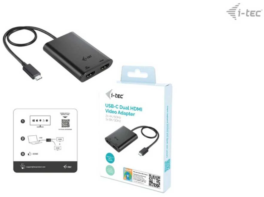 I-tec USB-C Dual 4K/60Hz (vienas 8K/30Hz) HDMI vaizdo adapteris