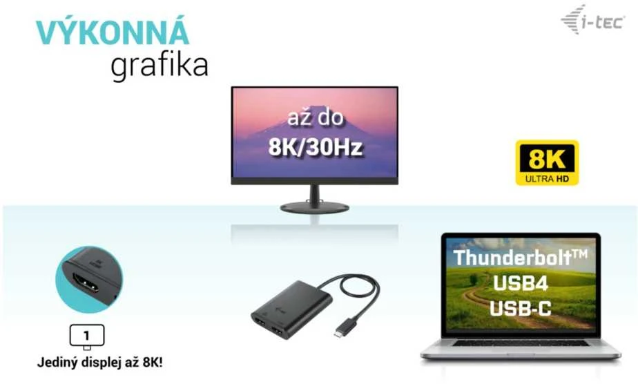 I-tec USB-C Dual 4K/60Hz (vienas 8K/30Hz) HDMI vaizdo adapteris
