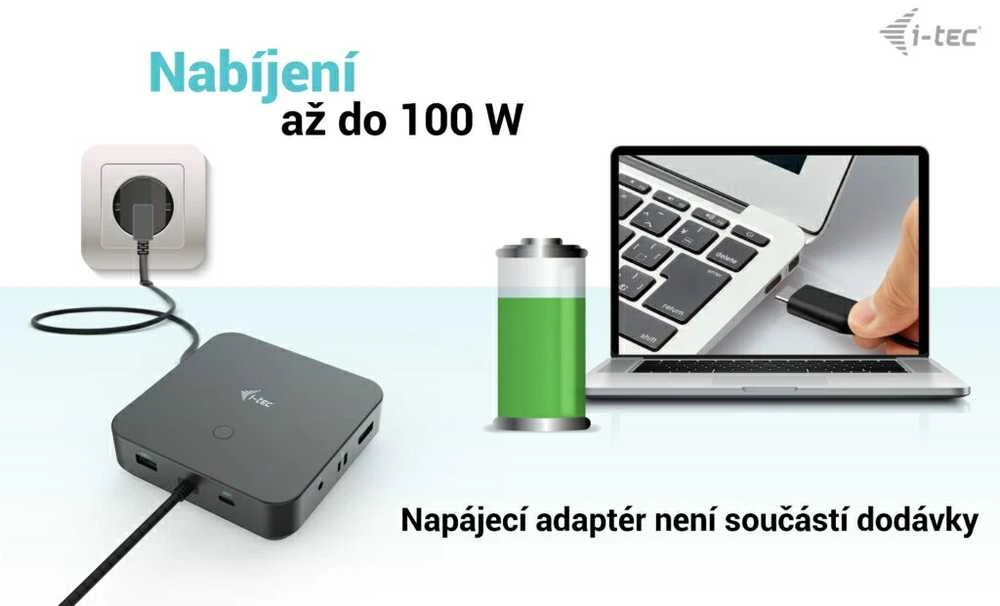 I-TEC USB-C HDMI dviejų DP prijungimo stotelė su maitinimo tiekimu 100 W + I-tec universalus įkroviklis 112 W