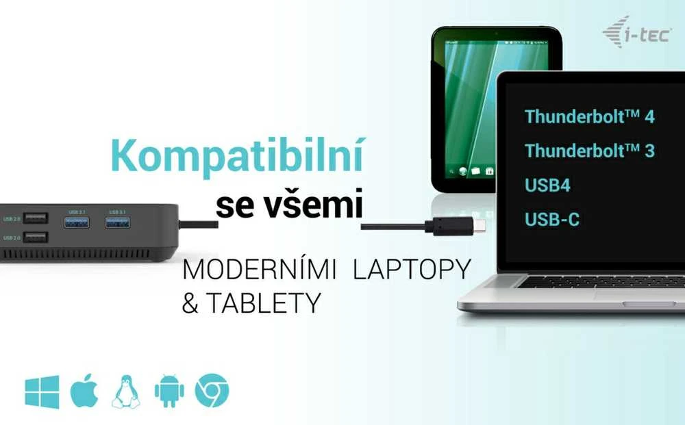 I-TEC USB-C HDMI dviejų DP prijungimo stotelė su maitinimo tiekimu 100 W + I-tec universalus įkroviklis 112 W