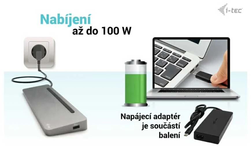 I-TEC USB-C Metal Ergonomic 4K 3x Ekrano prijungimo stotis su PD 100 W + I-tec universalus įkroviklis 100 W