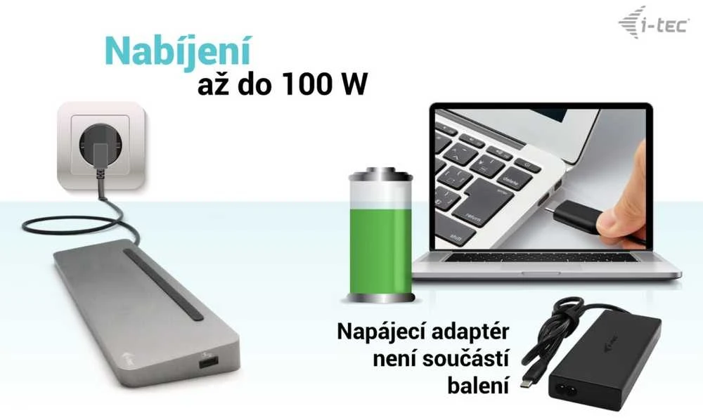 I-TEC USB-C metalinis ergonomiškas 4K 3x Ekrano prijungimo stotelė su PD 100 W