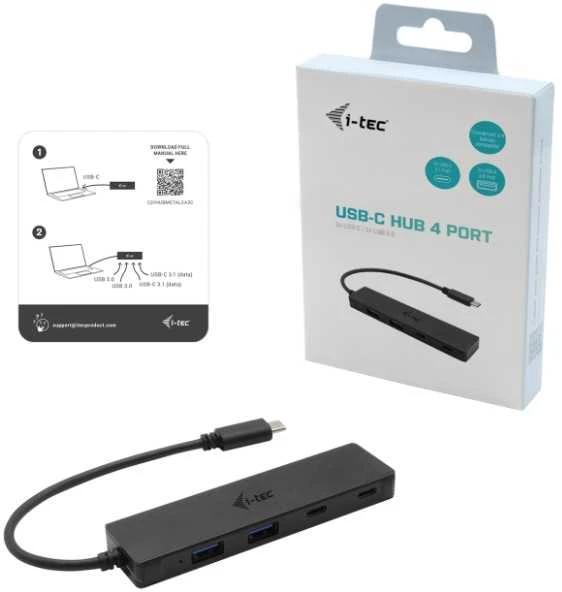 I-TEC USB-C metalinis stebulės 2xUSB 3.0 2xUSB-C 5Gbps be maitinimo adapterio, idealiai tinka nešiojamajam kompiuteriui Ultrabook Planšetė PC
