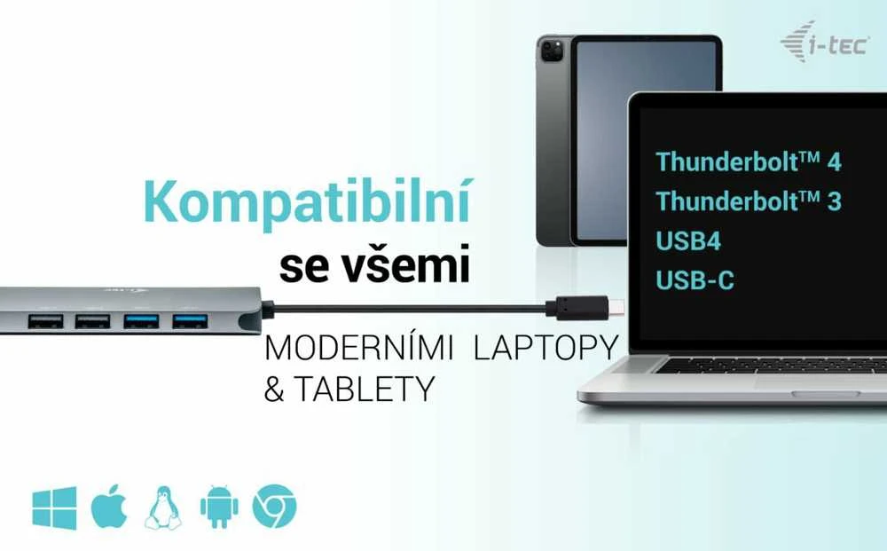 I-TEC USB-C metalinis nano dokas 2 x HDMI 1 x GLAN 2 x USB 3.2 2 x USB 2.0 1 x USB-C 3.2 Gen.1 duomenys 1 x USB-C 100 W PD + 100 W įkroviklis