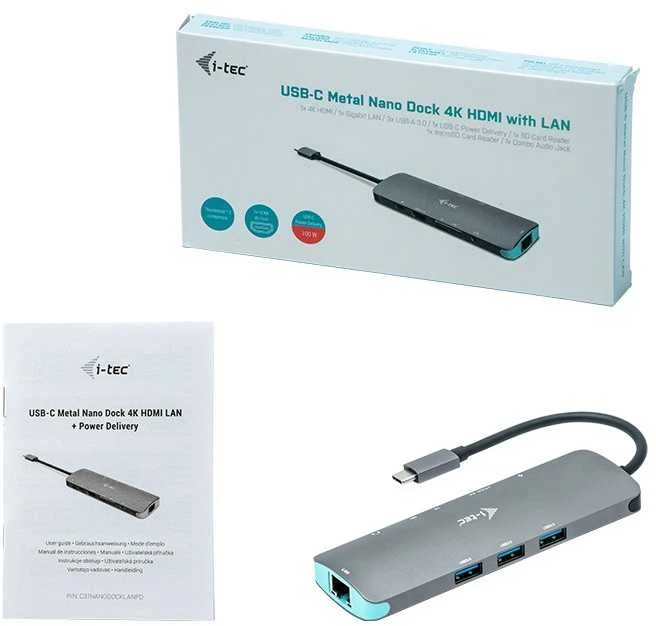 I-TEC USB-C metalinis nano dokas 2xDP 1xHDMI 1xGLAN 1xgarsas / mikrofonas 2xUSB 3.1 2xUSB 2.0 1xUSB-C duomenys 1xUSB-C 100W PD