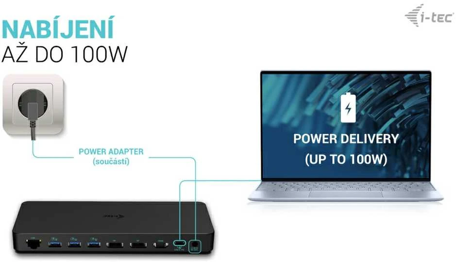 I-TEC USB-C triguba 4K Ekrano prijungimo stotis Gen2 2xDP 1xHDMI 1xGLAN 3xUSB 3.2 Gen1 1xUSB 3.2 Gen2 2xUSB-C Gen2 1xAudio/Mic PD100W