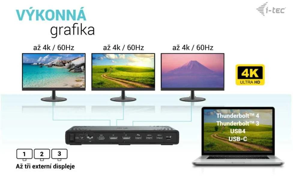 I-tec USB-C triguba Ekrano prijungimo stotis Gen 2 + maitinimo tiekimas 100 W