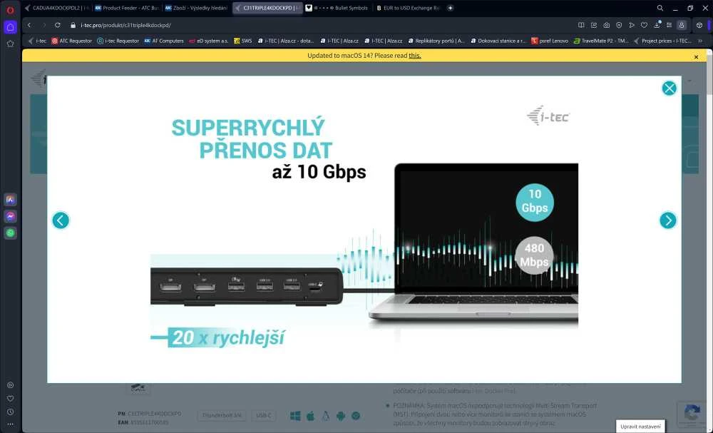 I-tec USB-C triguba Ekrano prijungimo stotis Gen 2 + maitinimo tiekimas 100 W