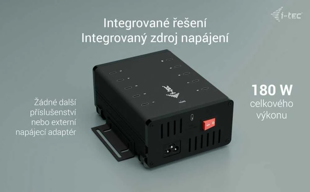 I-TEC USB-C/USB-A metalinis įkrovimas + duomenų stebulė 15 W vienam prievadui 10x USB-C integruotas maitinimo adapteris 180 W
