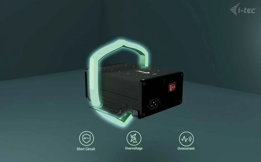 I-TEC USB-C/USB-A metalinis įkrovimas + duomenų stebulė 15 W vienam prievadui 10x USB-C integruotas maitinimo adapteris 180 W