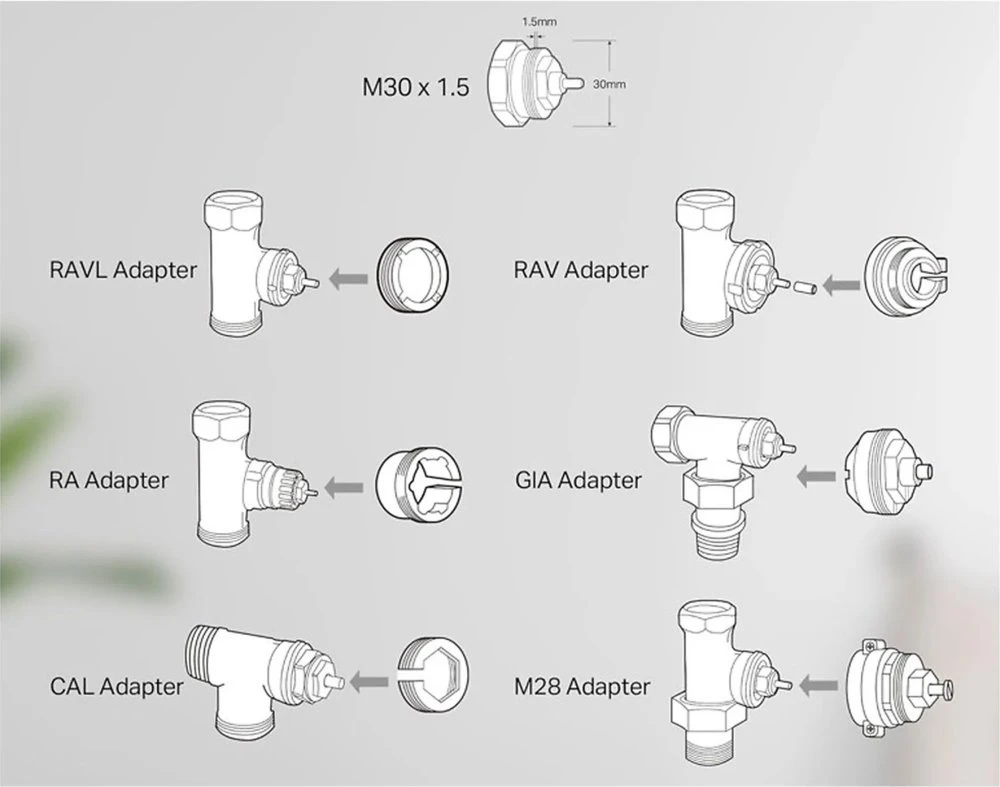 ZigBee termostatinė galvutė IMOU IOT-TRV1-EU + 6 adapteriai