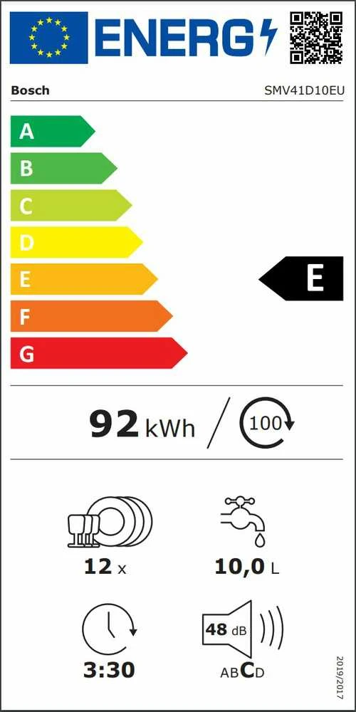 Bosch SMV41D10EU Serija 4, Visiškai integruota indaplovė, 60 cm