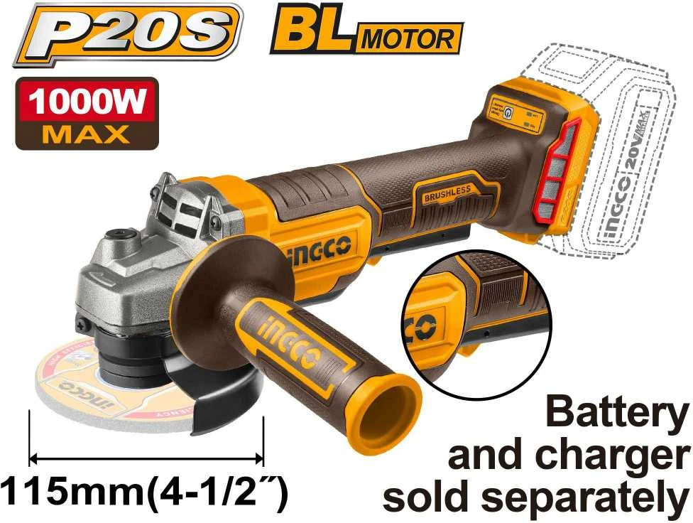 Ingco 115mm kampinis šlifuoklis su papildoma rankena