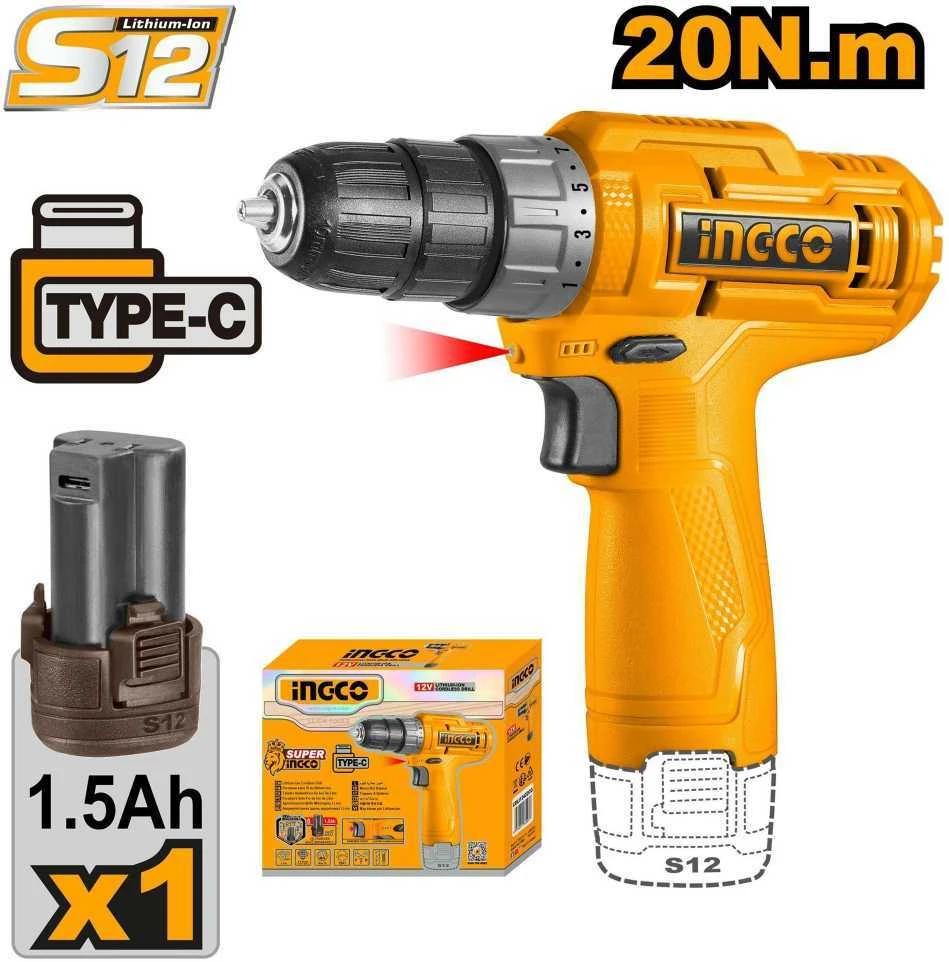 Ingco 12V akumuliatorinis suktuvas su 1.5Ah baterija