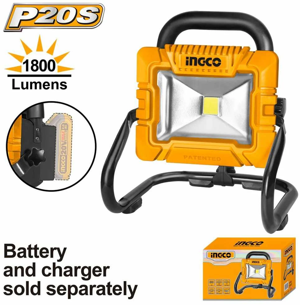 Ingco 1800 lm LED prožektorius su baterijos montavimo schema