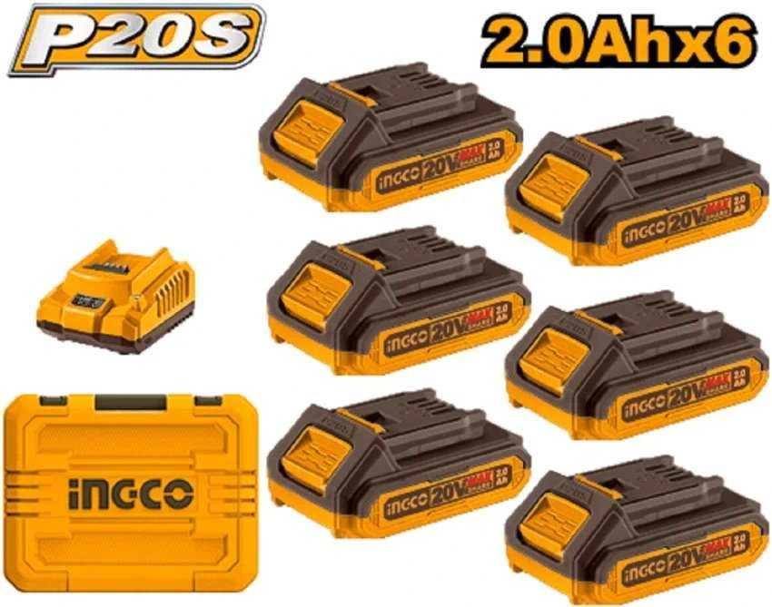 Ingco P20S baterijų rinkinys su įkrovikliu ir dėklu