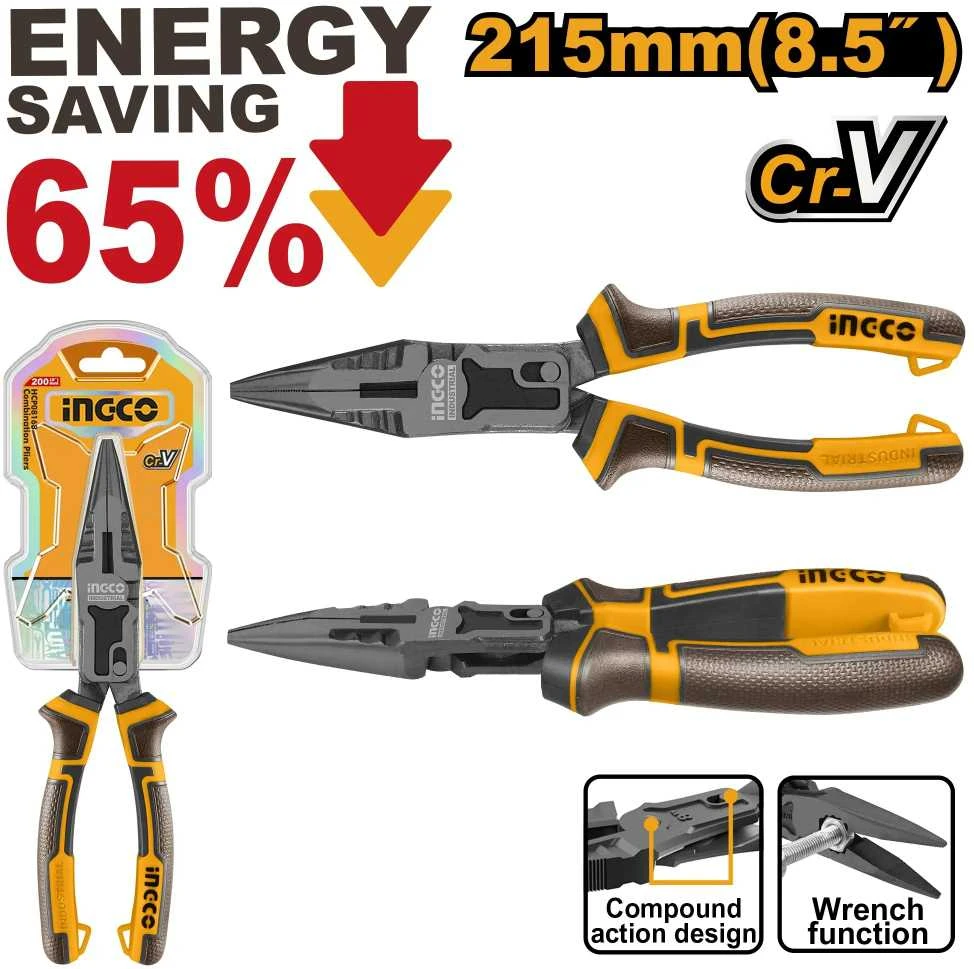 Ingco HCLNP58200 ilgažandės replės, 8,5 colio / 215 mm, CrV