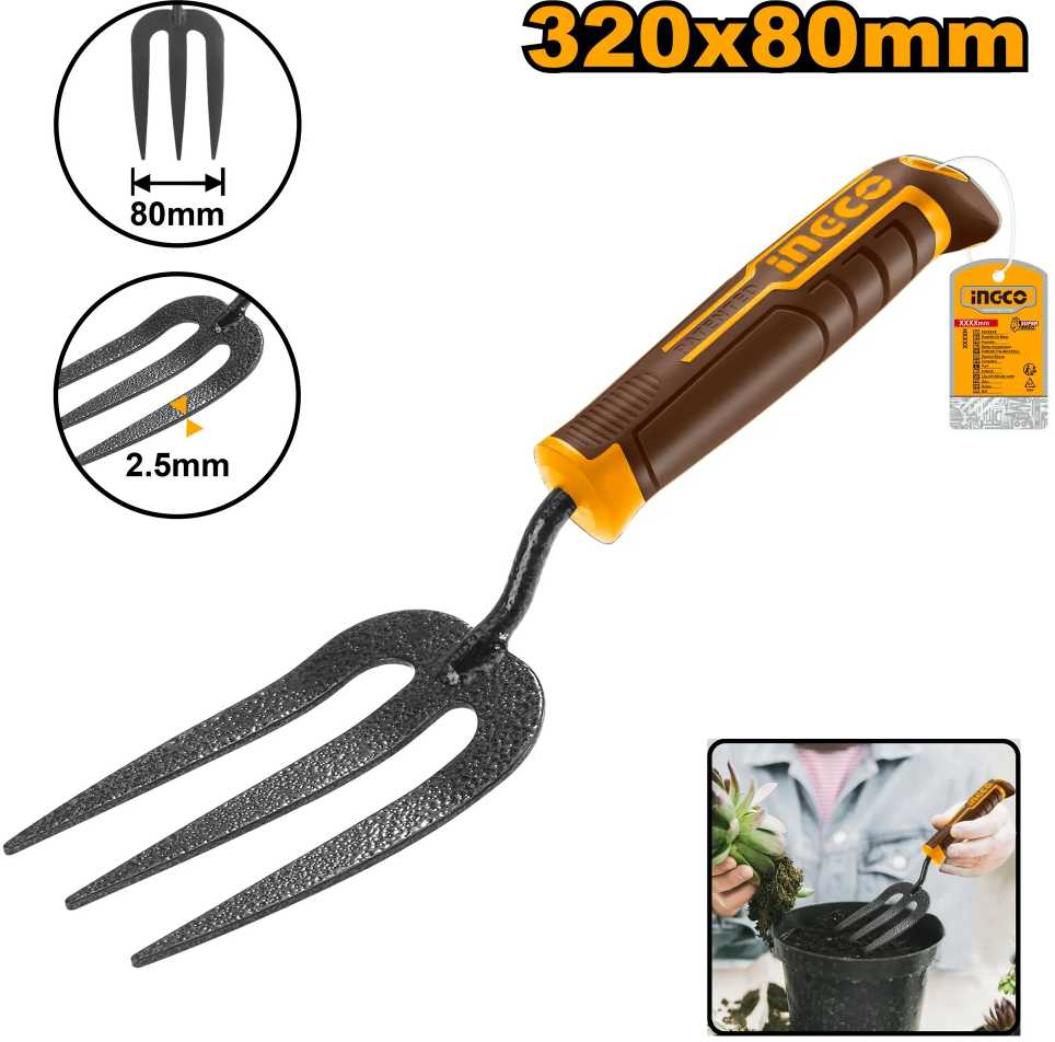 Šakotuvas Ingco HFTF38 MINI hand weeding fork 320x80mm