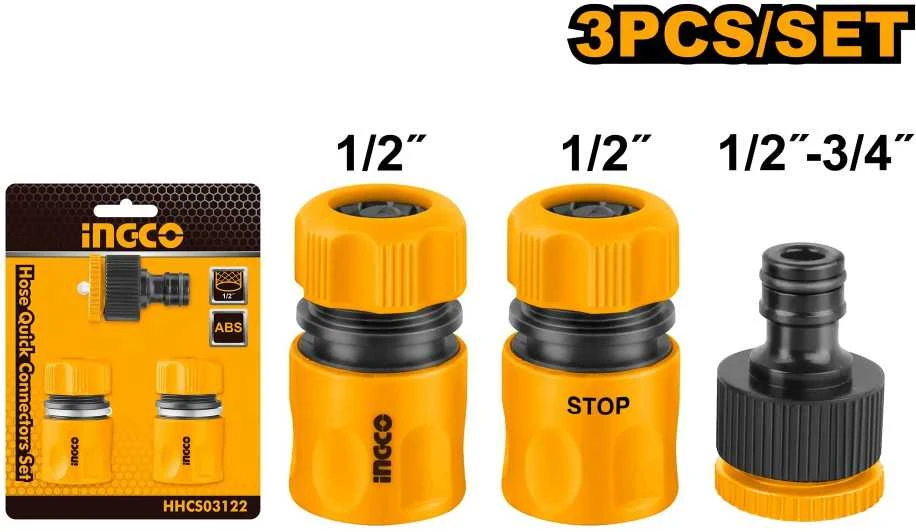 Ingco HHCS03122 žarnos jungtis 1/2" 2 vnt. + tarpinė 1/2"-3/4" plastikinė