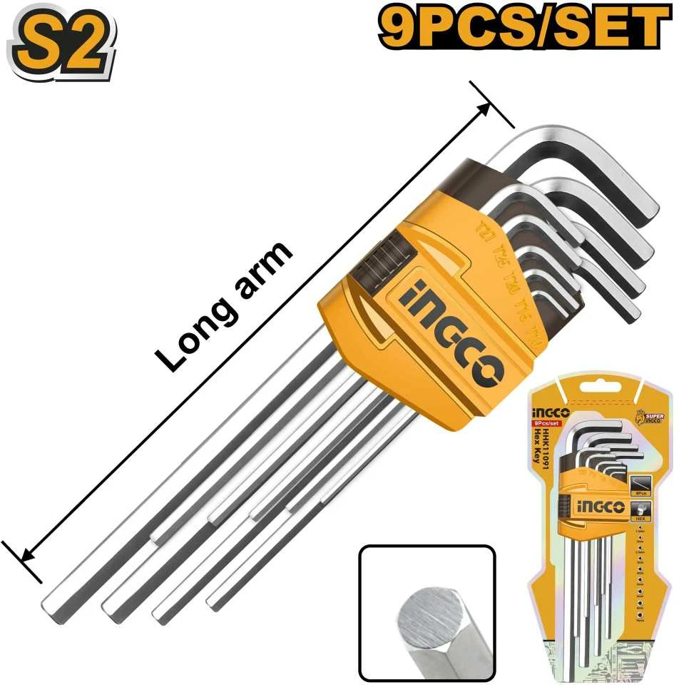 Ingco HHK11091 šešiakampių raktų rinkinys, 9 vnt., CrV, 1,5-10 mm