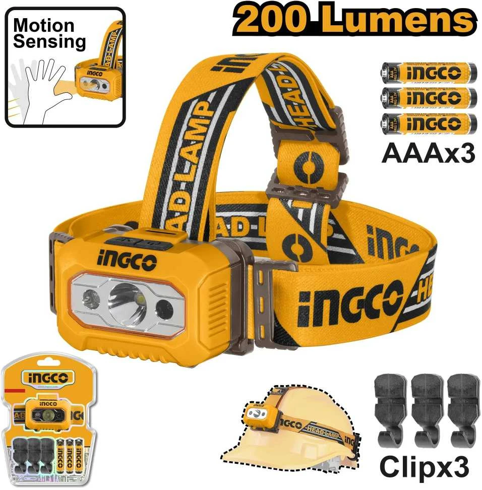 Ingco HHL013AAA8 LED priekinis žibintas, skirtas 3 AAA baterijoms, 3 laikikliai