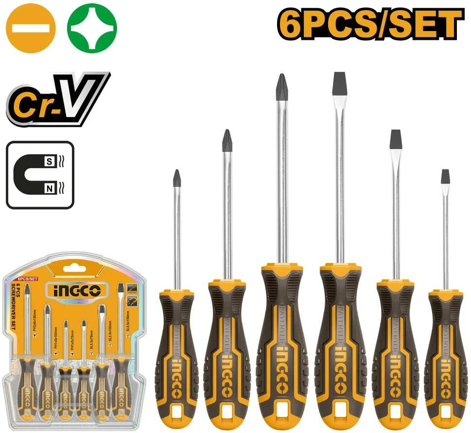 Ingco HKSD0628 plokščių + Phillips atsuktuvų rinkinys, 6 vnt., CrV