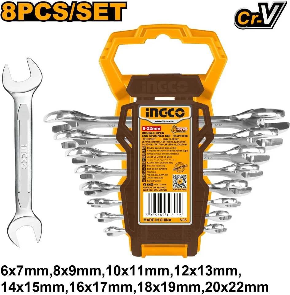 Ingco HKSPA2088 šakiniai raktai 6-22 mm 8 vnt.
