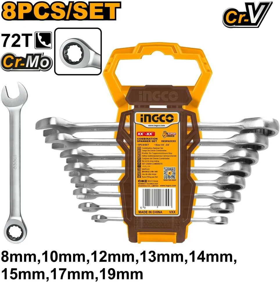 Ingco HKSPAR1082 Reketinis raktas CrMo 8-19 mm 8 vnt.