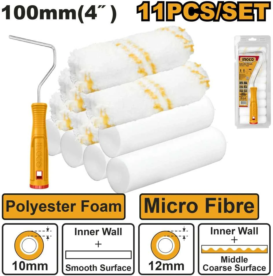 Ingco 11 dalių dažymo volelių rinkinys su kotu