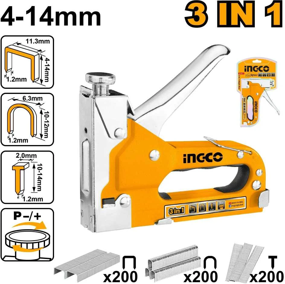 Ingco HSG1405 kablių pistoletas metalui 3in1, 4-14mm, / U formos spaustukai ir vinys