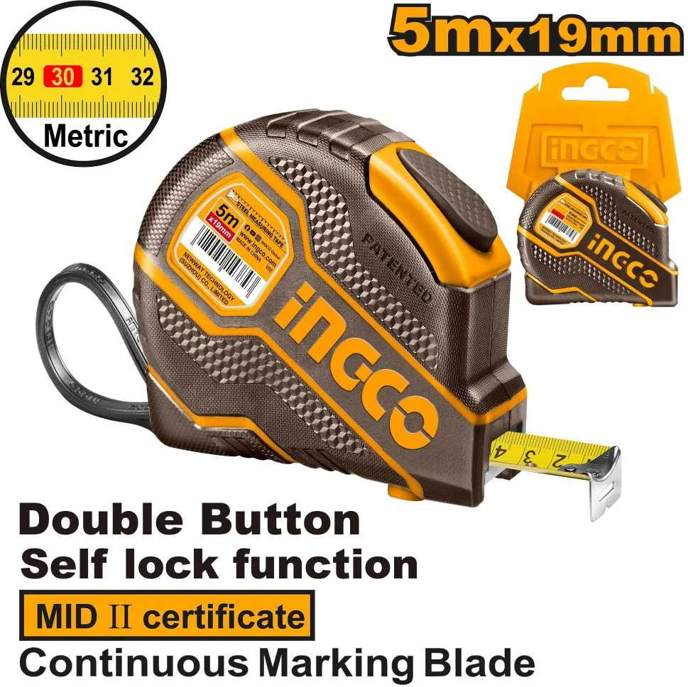 Ingco HSMT080521E savaime užsifiksuojanti ruletė 5 m x 19 mm