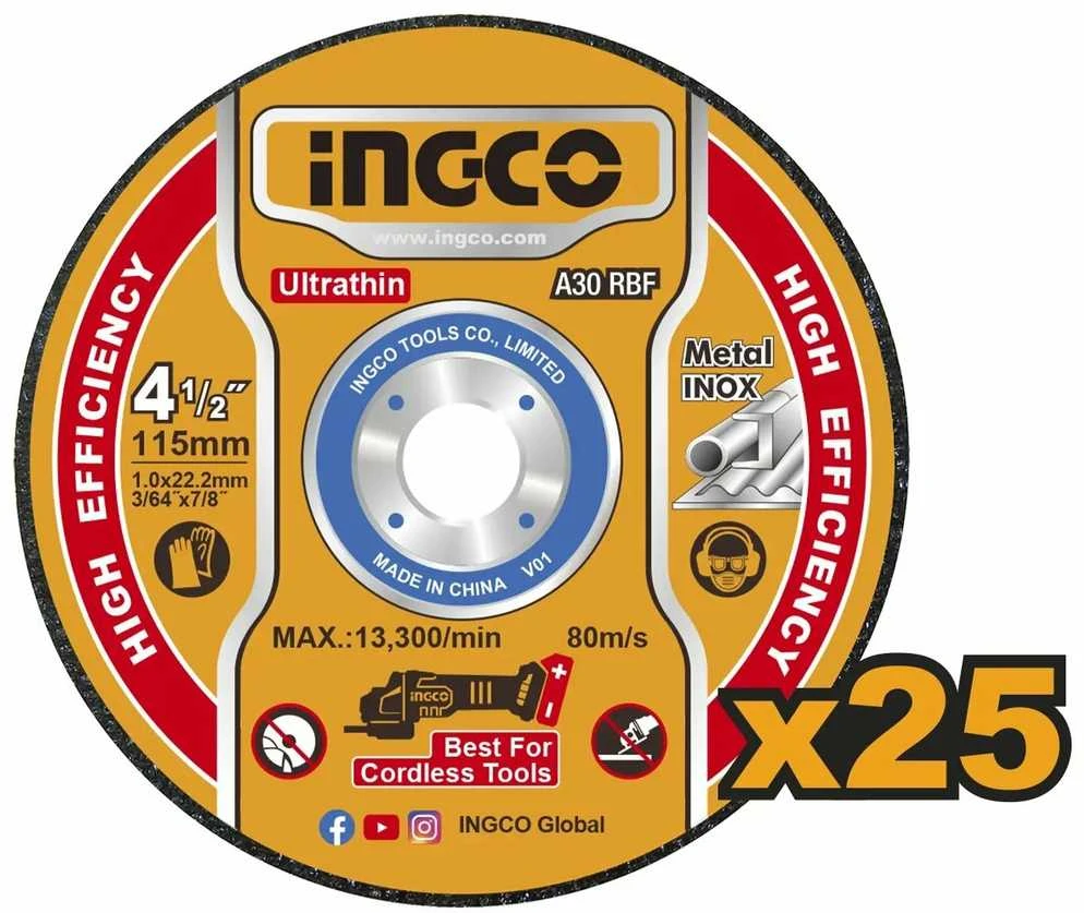 Ingco MCD11011525 metalo pjovimo diskas 115 x 1,2 x 22,2 mm, 25 vnt. rinkinys
