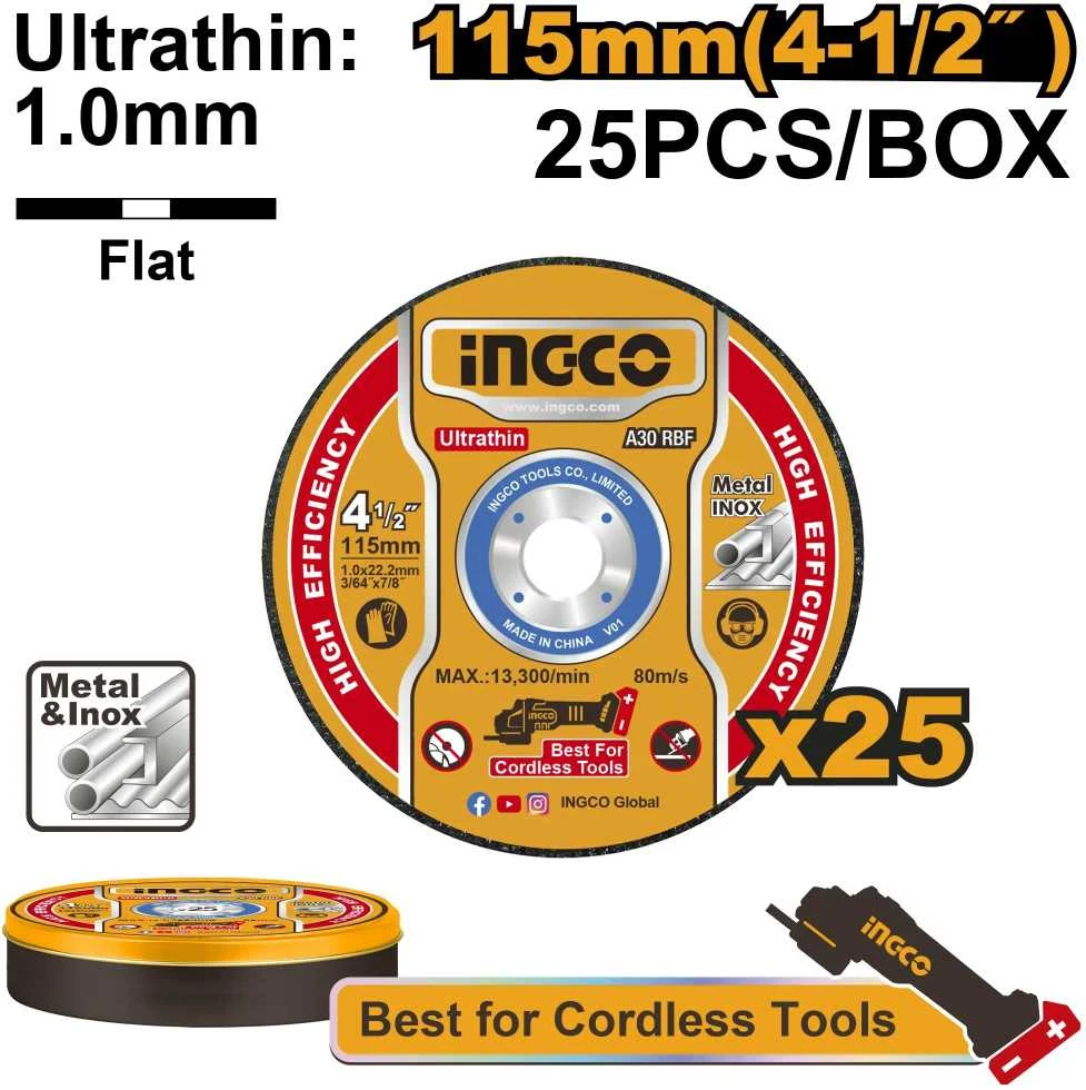 Ingco MCD11011525 metalo pjovimo diskas 115 x 1,2 x 22,2 mm, 25 vnt. rinkinys