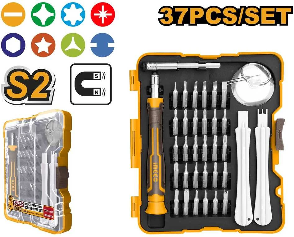 Ingco atsuktuvų terkšlės + antgalių rinkinys, 32 vnt., S2