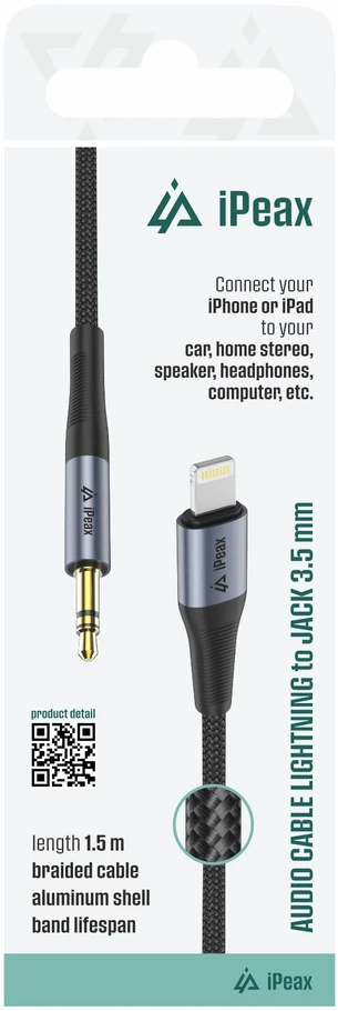 „iPeax Lightning“ / 3,5 mm lizdo adapteris, 1,5 m