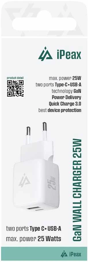 iPeax GaN USB-C / USB įkroviklis 25W