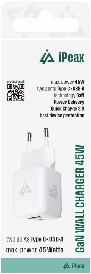 iPeax GaN USB-C / USB įkroviklis 45W