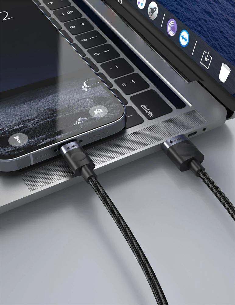 iPEAX USB-A į „Lightning“ audinio kabelis, 1,5 m, USB 2.0, juodas