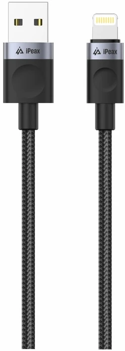 iPEAX USB-A į „Lightning“ audinio kabelis, 1,5 m, USB 2.0, juodas
