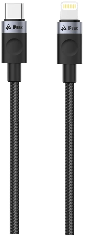 iPEAX USB-C į „Lightning“ audinio laidas, 1,5 m, USB 2.0, juodas