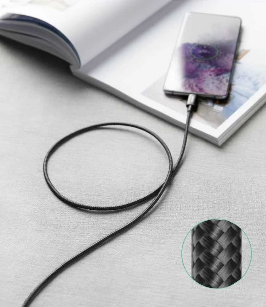 iPEAX USB-C į USB-C audinio kabelis, 1,5 m, USB 2.0, juodas