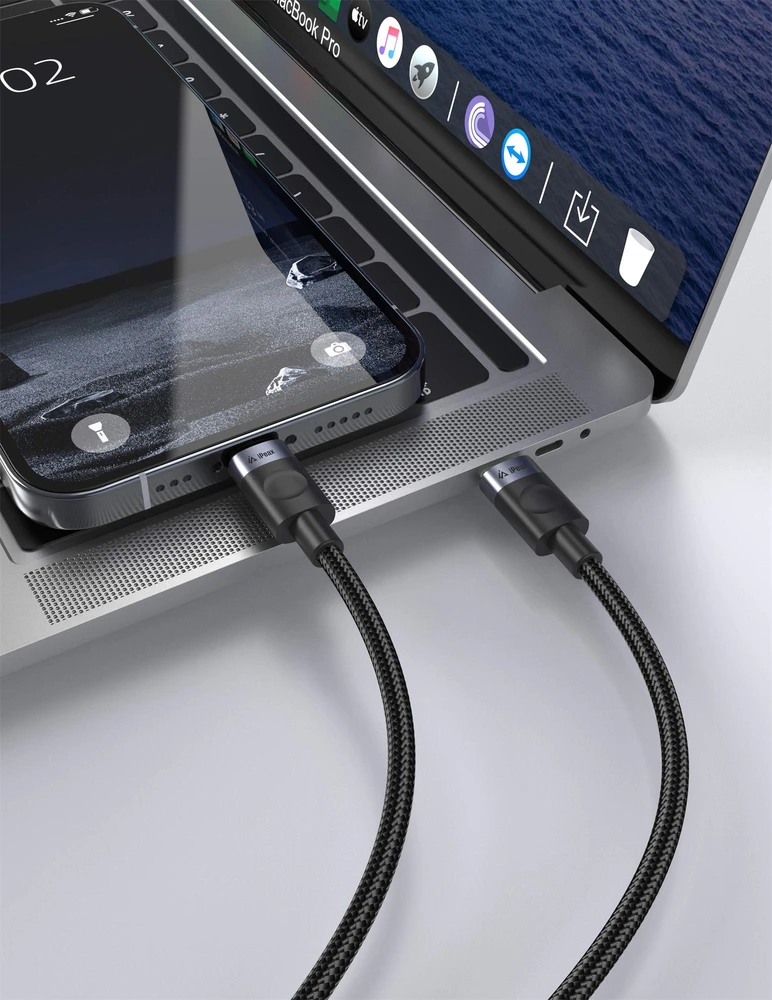 iPEAX USB-C į USB-C audinio kabelis, 1 m, USB 2.0, juodas
