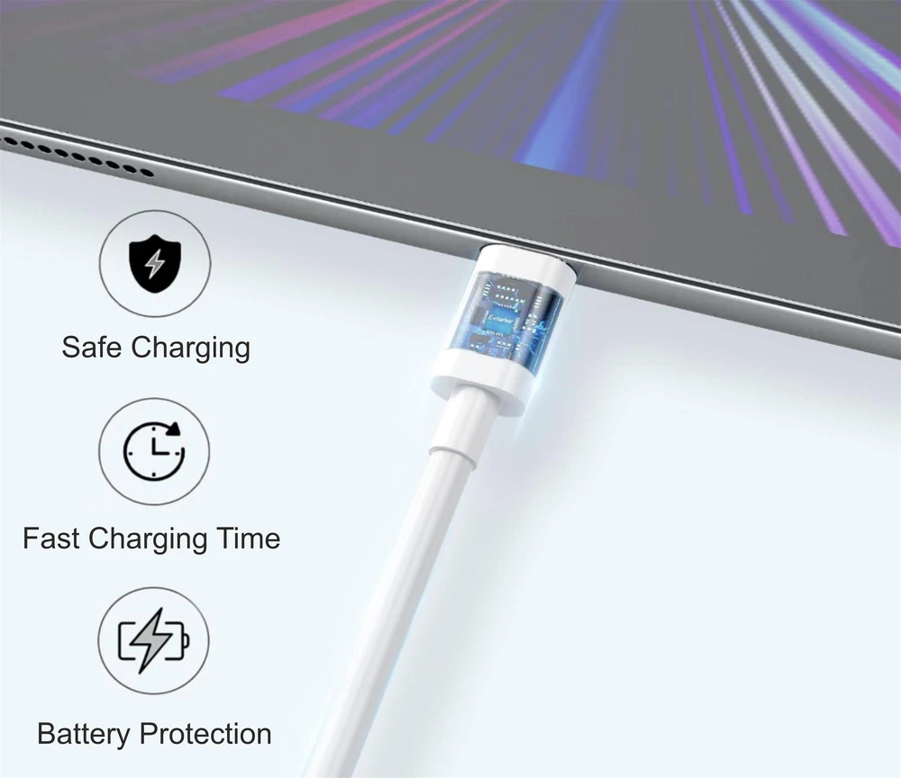 iPEAX TPU USB-C į USB-C kabelis, 1.5 m, 5 A, 100 W, Baltas