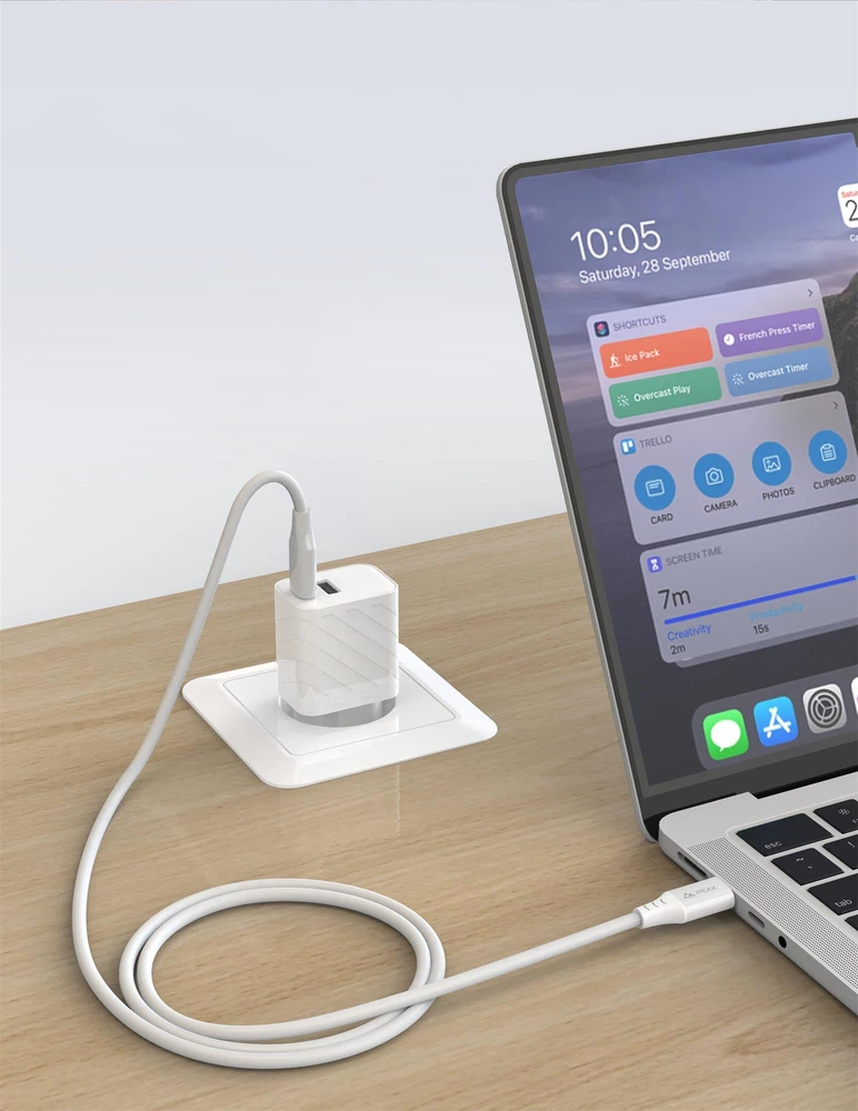 iPEAX TPU USB-C į USB-C kabelis, 1.5 m, 5 A, 100 W, Baltas