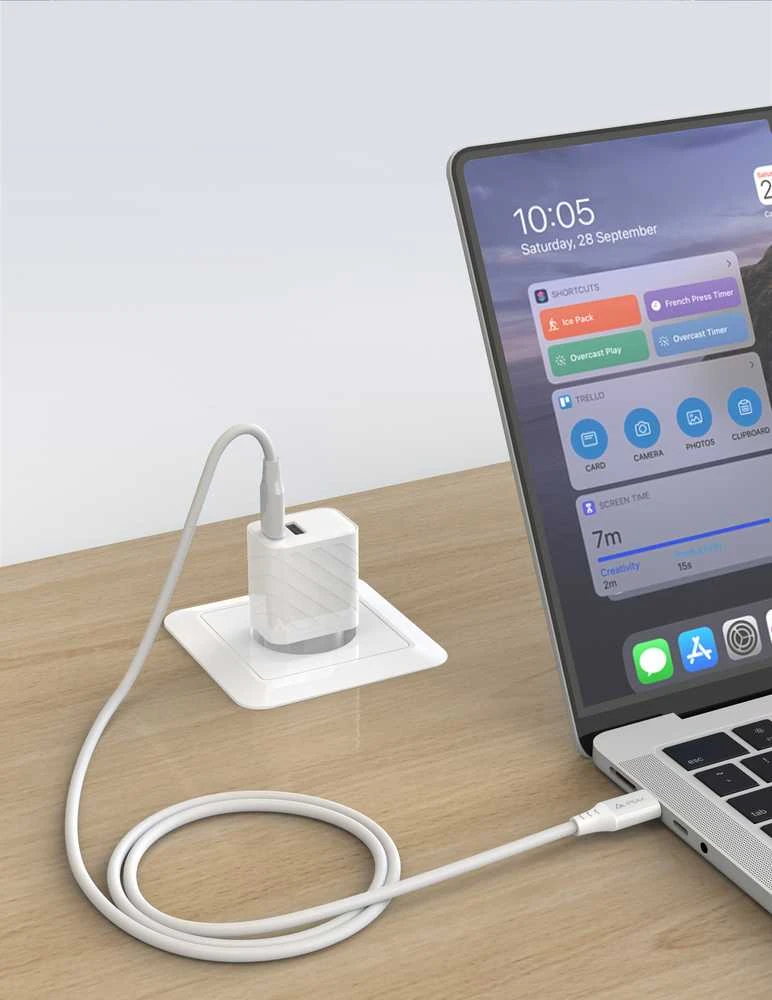iPEAX TPU USB-C į USB-C kabelis, 1.5 m, 5 A, 100 W, Baltas
