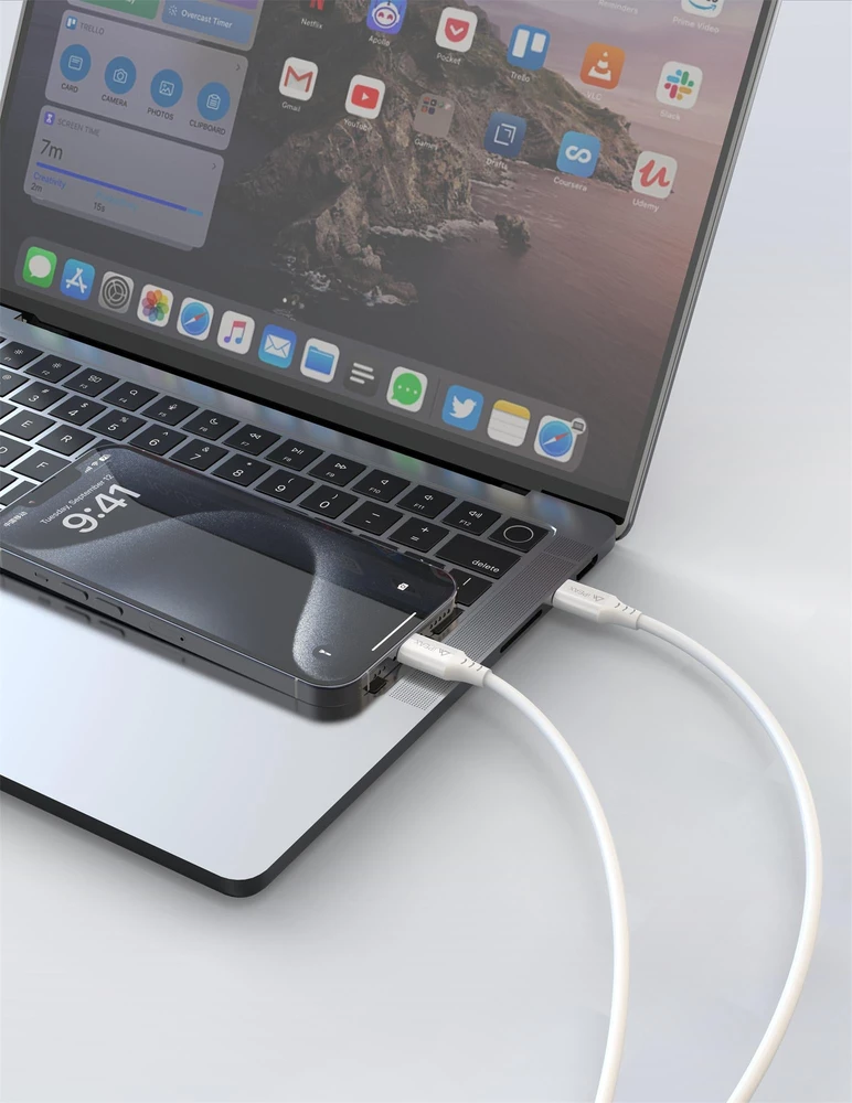 iPEAX TPU USB-C į USB-C kabelis, 1.5 m, 5 A, 100 W, Baltas