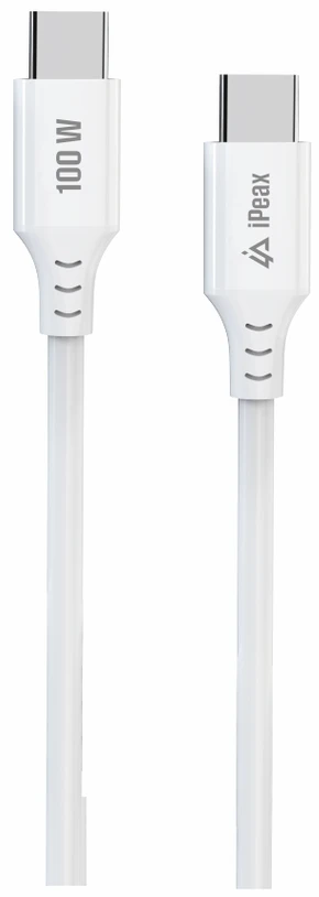 iPEAX TPU USB-C į USB-C kabelis, 1.5 m, 5 A, 100 W, Baltas
